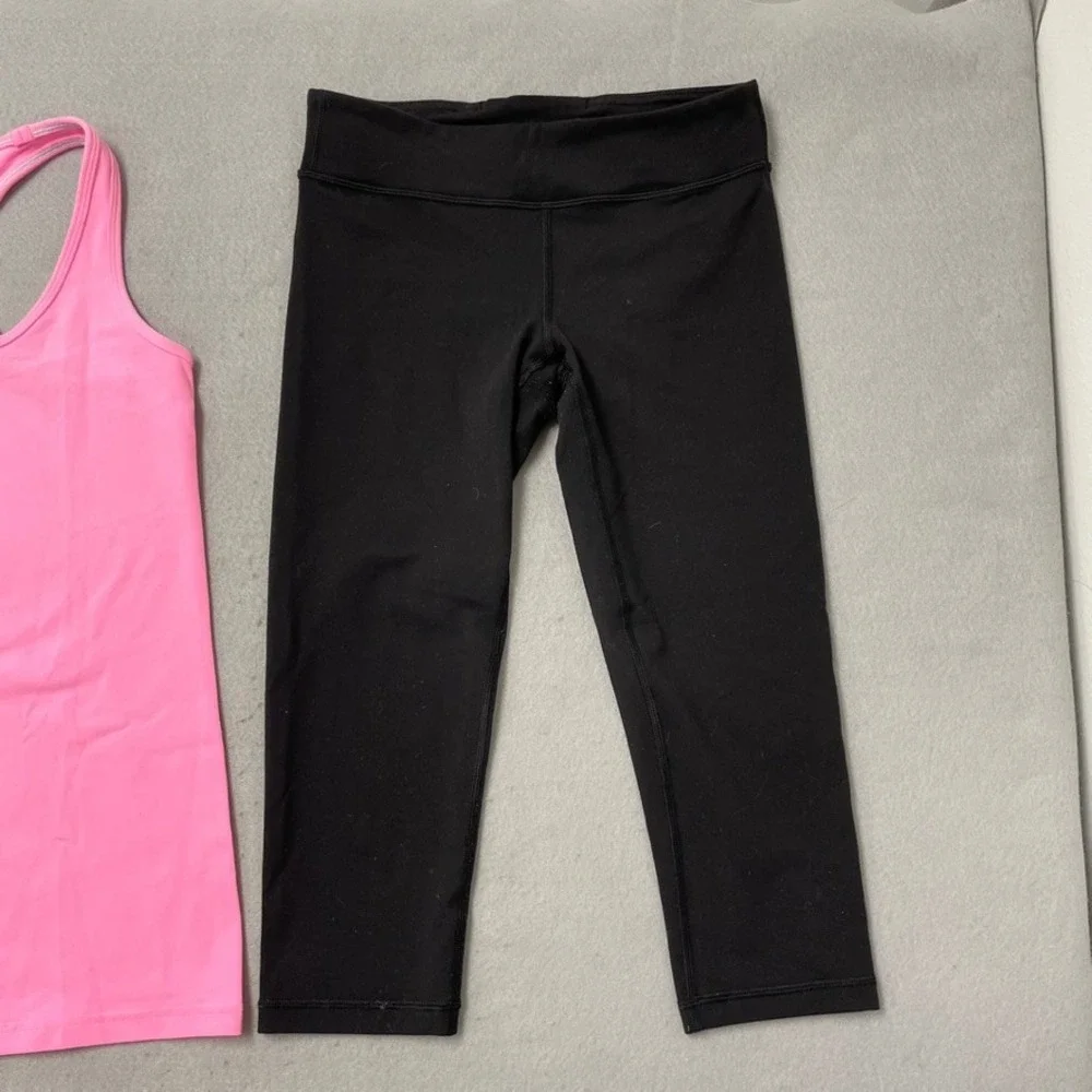 Ivivva Activewear Set Girls Size 12 Pink Tank Top Black‎ Cropped Leggings 2pc